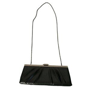 2/$30 Jessica McClintock Evening Bag Black Soft Faux Leather Clutch Shoulder Cha